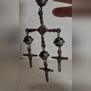Vintage Mexican Yalalag Sterling Silver Necklace Pendant Cross